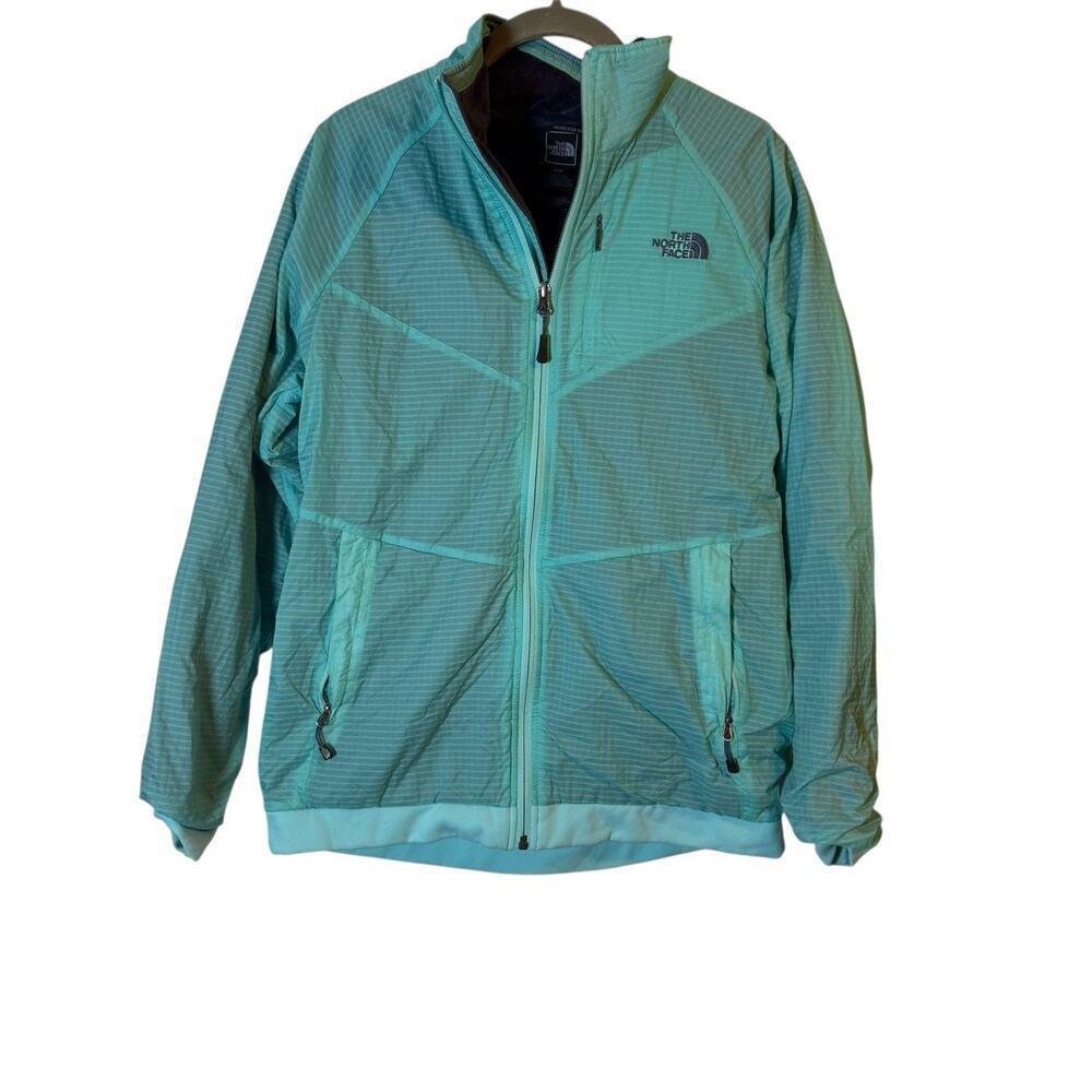 North Face Womens Fuzzy Fleece Lined Jacket Aqua Gray Stripe Full Zip Medium